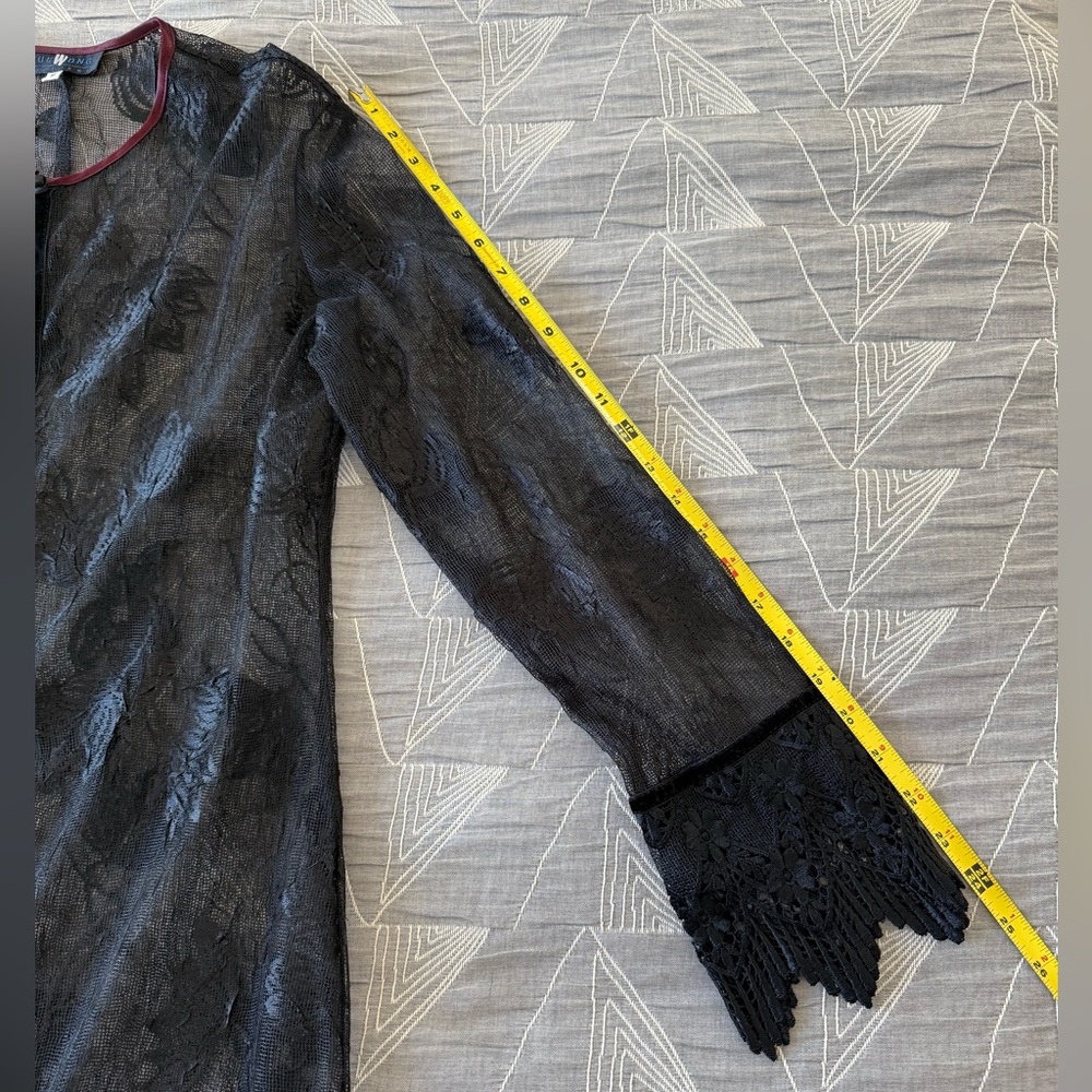Sue Wong Nocturne Vintage 90s Black Lace Cardigan Jacket Coat Velvet Trim Sz M - Picture 11 of 13